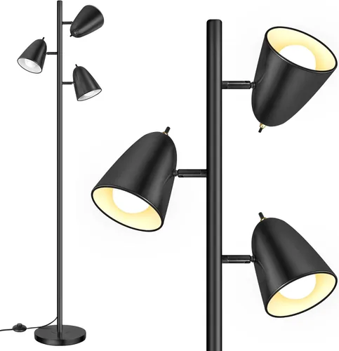 Miniatura 10 de QiMH Lámparas de pie de árbol para sala de estar, lámpara de pie moderna de 67 pulgadas con 3 bombillas LED, lámpara alta industrial de lectura
