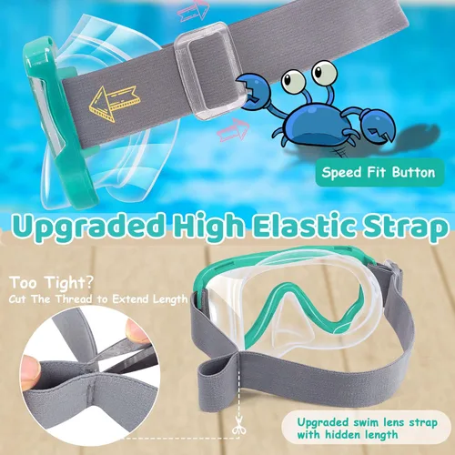Miniatura 3 de Vvinca Kids-Goggles with Nose Cover, Diving Mask Elastic Fabric Strap Anti Fog Anti Shattered Lens for Kids Swim Goggles 3-14 11-verde