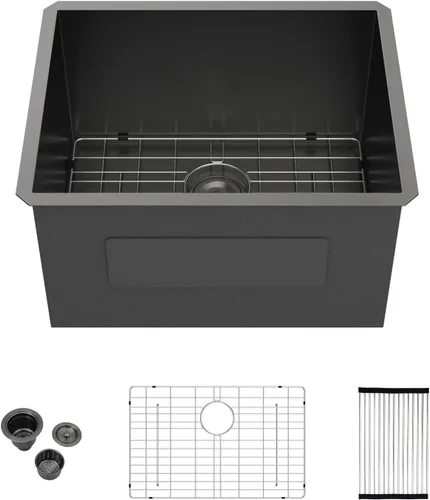 Miniatura 12 de Kichae fregadero de cocina bajo encimera de 32 pulgadas, de un solo tazón, de acero inoxidable, calibre 16, de esquina redonda, hecho a mano