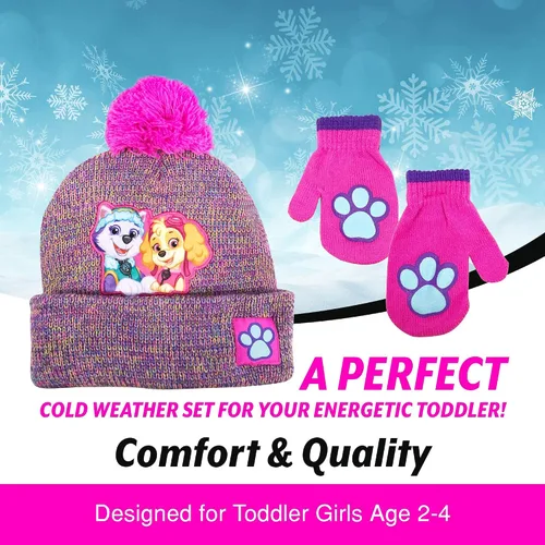 Miniatura 5 de Nickelodeon Paw Patrol - Conjunto de gorro y guantes de invierno para niñas pequeñas, para clima frío, de 2 a 4 años, Púrpura osa