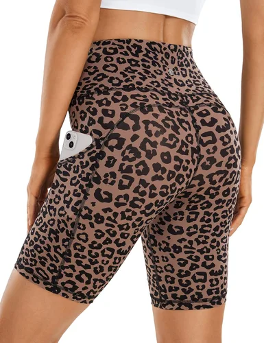 CRZ YOGA Pantalones cortos de motociclista ligeros con bolsillos de 8 pulgadas para mujer, de cintura alta, para entrenamiento, atletismo, correr,