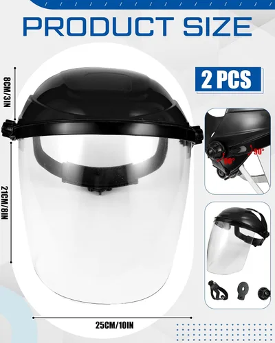 Miniatura 2 de Tellegloww 8 protectores faciales de seguridad para moler y cortar, visera transparente resistente a los impactos, máscara facial completa con casco