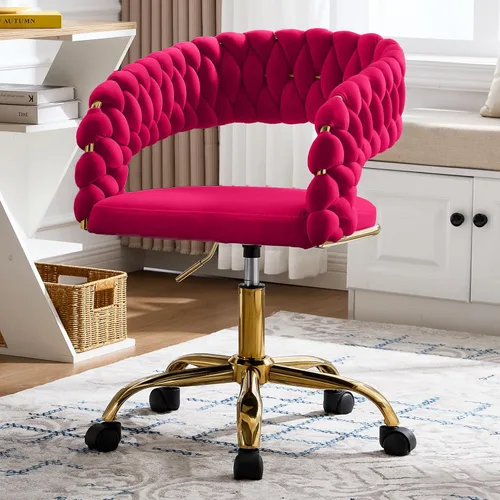 NIOIIKIT Silla de Oficina Tejida para el Hogar, Silla de Escritorio Tapizada en Terciopelo con Espalda Abierta, Silla de Tarea Ajustable en Altura,