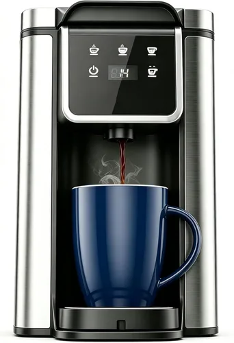 Cafetera caliente y helada de una sola porción para taza K y molidos, taza individual de 6 a 14 onzas, tanque extraíble de 50 onzas, recordatorio de