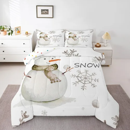 Miniatura 16 de Erosebridal Juego de ropa de cama Kawaii de muñeco de nieve tamaño individual para niños y niñas, juego de ropa de cama de feliz año nuevo, edredón