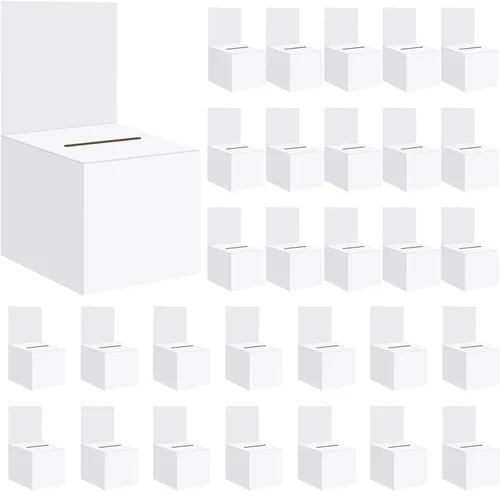 Paquete de 30 urnas para rifas con ranura, caja de boletos de cartón con ranura, 6 x 6 x 6 pulgadas blanco (30pcs-White)