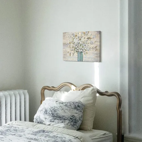 Miniatura 4 de Lienzo abstracto de flores para pared: imagen floral en tarro de masón, pintura con estampado de flores blancas para baño, dormitorio, decoración