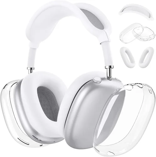 MOLOPPO Funda para auriculares AirPods Max, almohadilla de silicona para los oídos, cubierta para la diadema, copas auriculares transparentes de TPU