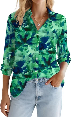 Miniatura 23 de LOMON Camisa de Botones para Mujer Tops de Primavera Verano Manga Larga Negocios Elegante Casual Blusas con Cuello Conjuntos de Trabajo Ropa