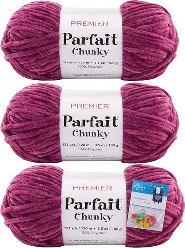 Miniatura 27 de Premier Yarns Parfait - Hilo de felpilla grueso, 3.5 onzas, peso súper voluminoso, paquete de 3 unidades con soportes para punto de Bella (chocolate)