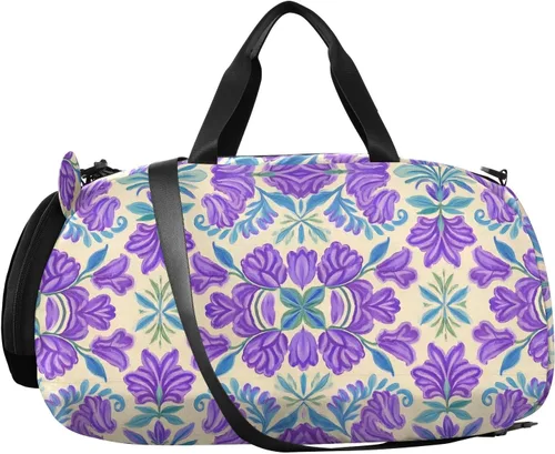 Miniatura 2 de Trendy Vintage Flower Lavender Blue1 Duffel Bag with Shoes Compartment Large Capacity Carry On Overnight Bag for Boys and Girls bolsos deportivos