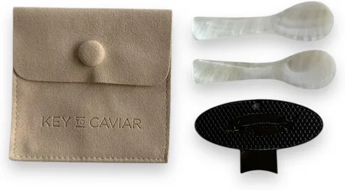 Caviar Key - Abridor de latas + juego de cucharas de nácar (ónix)