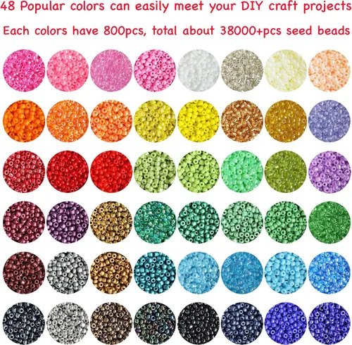 Miniatura 2 de Bala&Fillic Tamaño de 0.079 in, cuentas de semillas de 48 colores, alrededor de 38000 piezas en caja de almacenamiento, 12/0 cuentas de semillas