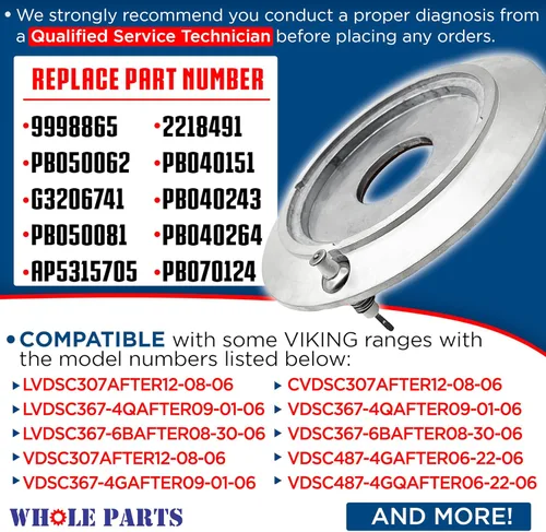 Miniatura 5 de Base de quemador sellada Whole Parts mejorada con encendedor # de pieza PB050081 - Reemplazo y compatible con algunos rangos Viking