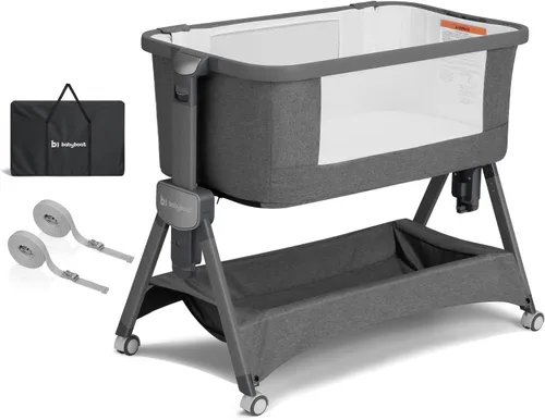 babyboat Moisés de cabecera para bebé 3 en 1, plegable, portátil, con cesta de almacenamiento, ruedas movibles, 5 alturas ajustables para bebé Gris