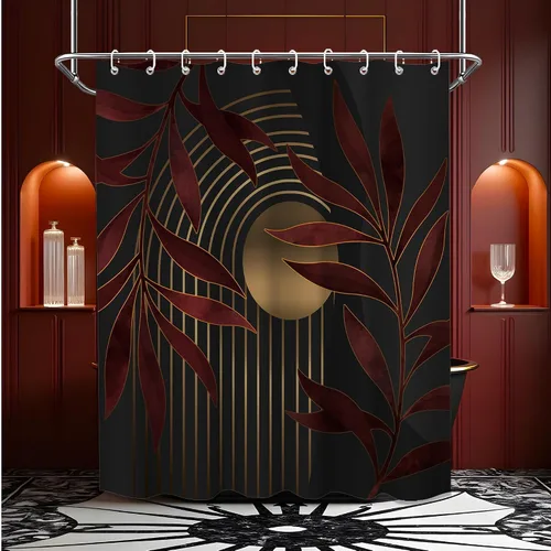Miniatura 79 de Cortina de ducha bohemia en negro y gris, cortinas de ducha modernas de mediados de siglo negro y gris para baño, juego de tela impermeable