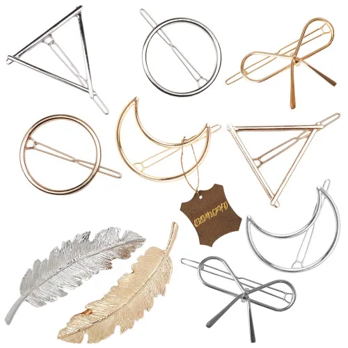 Juego de pinzas para el cabello minimalistas doradas y plateadas, delicadas, con plumas, accesorios para el cabello para mujer, pasador geométrico