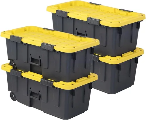 Miniatura 10 de Caja resistente negro y amarillo, 20 galones con ruedas, interior/exterior, resistente (paquete de 2)