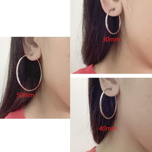 Miniatura 5 de HAISWET Juego de 3 aretes de aro de acero inoxidable con clip grande en tono plomizo