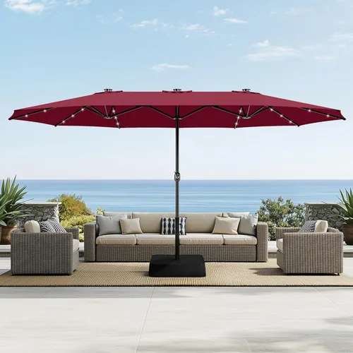 Miniatura 8 de Sophia & William Sombrilla de patio extragrande de 15 pies con luces solares, sombrilla rectangular para exteriores con base incluida, sombrilla