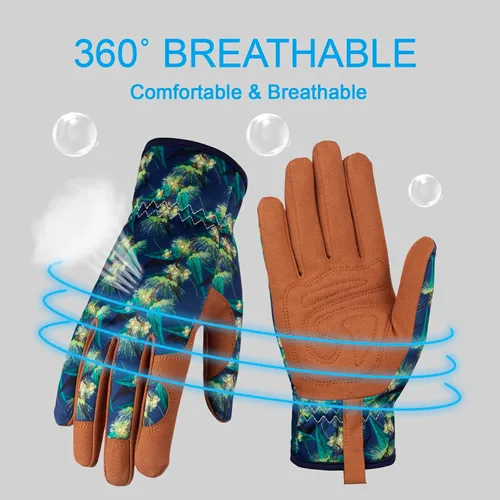 Miniatura 3 de Bamllum Guantes de cuero para jardinería para mujer, guantes de trabajo para deshierbe, excavación, plantación, rastrillo y poda Putaohua