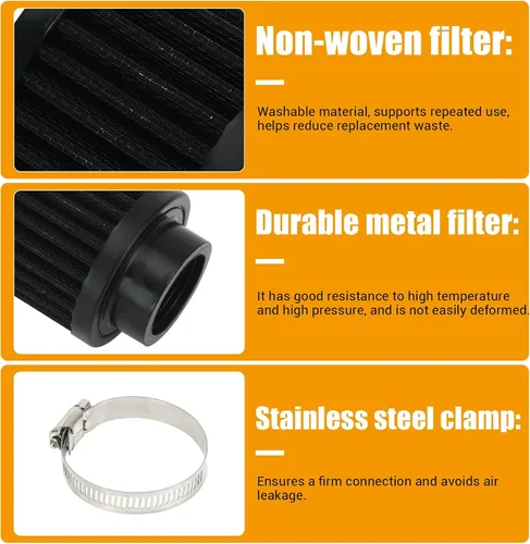 Miniatura 3 de Filtro de aire universal de cuello negro de 38 mm para automóvil, sistema de entrada de aire de alto flujo, entrada de aire limpia y fría, sistema