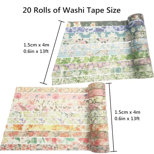 Miniatura 2 de Juego de 20 rollos de cinta washi floral de 0.591 in de ancho, cintas decorativas de papel para álbumes de recortes, diario, planificador