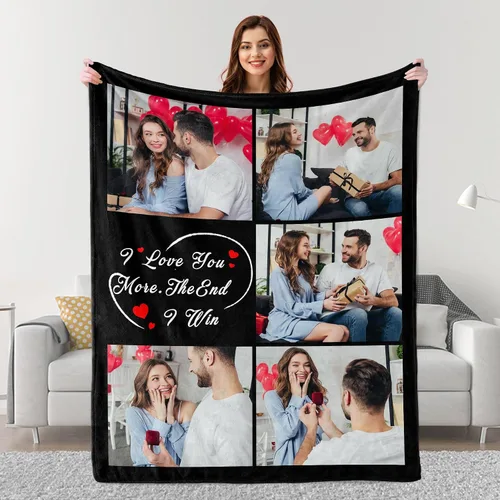 Miniatura 26 de Mantas personalizadas con fotos, regalos personalizados para parejas para esposa, marido, novia, novio, manta con imagen personalizada "I Love You