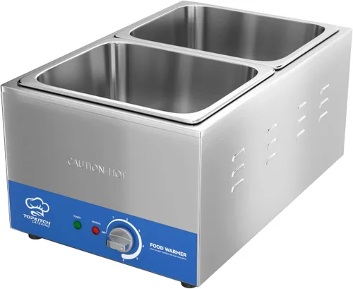 Miniatura 8 de TOPKITCH Calentador de alimentos comercial de 2 bandejas con tanque de agua sin fugas de formación elástica y 2 bandejas de tamaño 1/2 GN, mesa