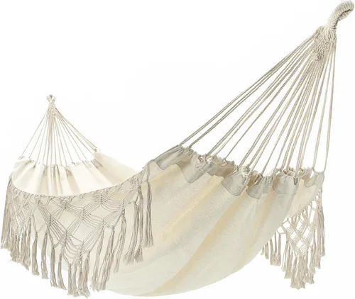 Hamaca de macramé doble boho de lona de algodón, hamaca portátil de repuesto de 440 libras, capacidad de carga blanca
