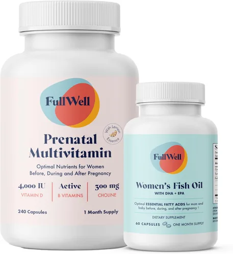 FullWell Vitamina prenatal limón + DHA | Aceite de pescado Omega 3 con DHA y EPA para el desarrollo cerebral y apoyo del sistema nervioso | Más de