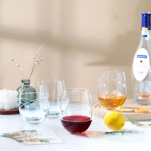 Miniatura 2 de Joeyan Copas de vino sin tallo sopladas a mano y grabadas con patrón de rayas de puntos para vino tinto, vasos grandes tallados para beber copas