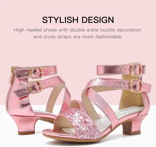 Miniatura 4 de Dufannie Zapatos de tacón alto para niñas de flores, zapatos de vestir con purpurina