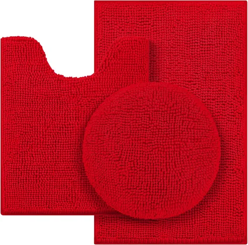 Miniatura 16 de HOMEIDEAS Juego de alfombras de baño negras de 3 piezas, alfombras y tapetes de felpilla de mantequilla, peludos, absorbentes, antideslizantes