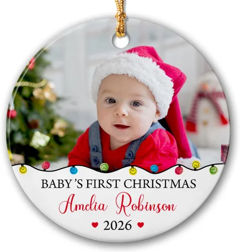 Miniatura 12 de Primer adorno de Navidad para bebé, adorno de cerámica de Navidad para bebé 2025, primera decoración de árbol de Navidad del bebé, marco de fotos