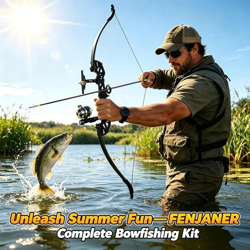 Miniatura 7 de Kit combinado de pesca de arco recurvo Takedown de 53 pulgadas, 30/40 libras solo para mano derecha arco de pesca con carrete de pesca y flechas