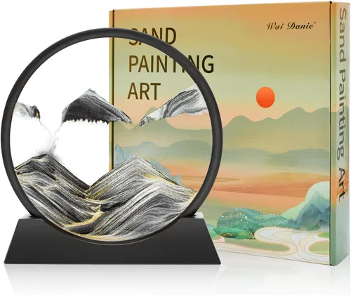 Miniatura 15 de Wai Danie - Cuadro de arena movediza 3D con forma de reloj de arena de mar profundo, pintura de movimiento líquido con marco de arena fluida Oro