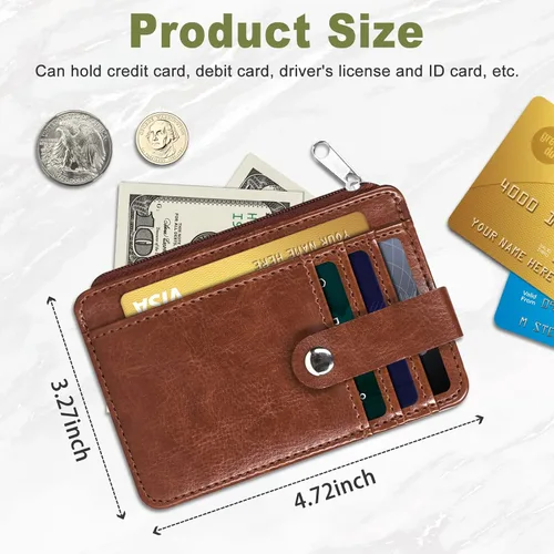 Miniatura 3 de Cartera de bolsillo frontal minimalista billeteras de cuero delgada billetera clip dinero bloqueo RFID, Marrón