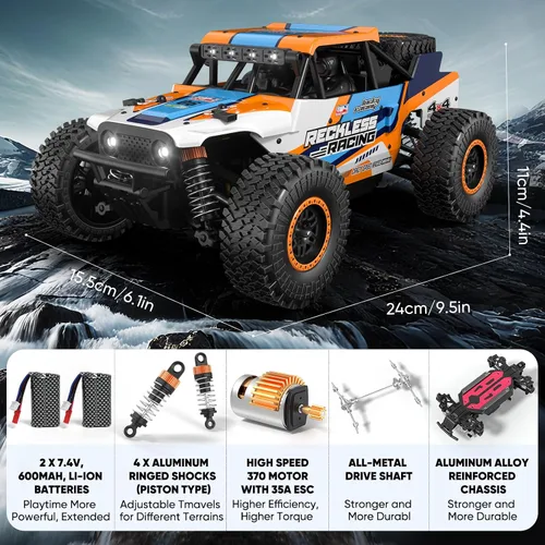 Miniatura 4 de Axirata Auto a Control Remoto, Alta Velocidad 40+KM/H Todoterreno Juguetes de Auto RC Rápido, 1:20 Monster RC Truck 4WD 2.4GHz Impermeable