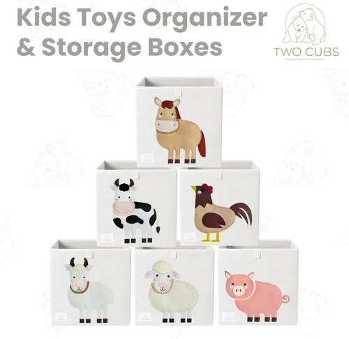 Miniatura 6 de Two Cubs Caja plegable de almacenamiento de juguetes para niños, cubo organizador de cubo de 13 x 13 pulgadas con tableros de plástico duraderos