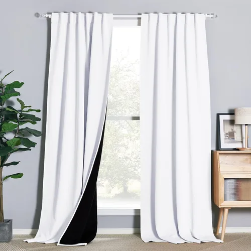 Miniatura 51 de NICETOWN Paneles de cortinas totalmente opacas para dormitorio que reducen el frío, cubiertas de ventana súper gruesas aisladas, cortinas Biscotti