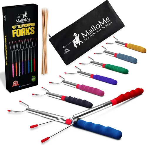 MalloMe Palos para Smores para Fogata Extra Largos - Juego de Palos para Asar Malvaviscos para Smores - Brochetas para Smores y Palillos para Perro