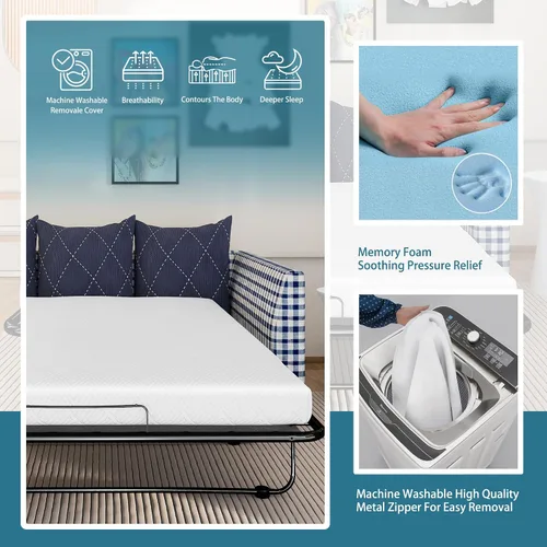 Miniatura 4 de Colchón de repuesto de espuma viscoelástica de 4.5 pulgadas para sofá cama de tamaño matrimonial, certificado Oeko-TEX, funda lavable