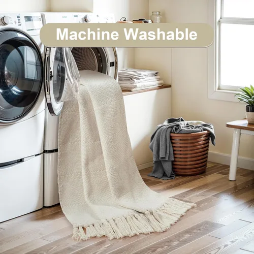 Miniatura 4 de Collive - Tapete de pasillo de cocina, 2 x 4.3 pies, tejido a mano, reversible, lavable, de algodón, color blanco/beige, para baño, pasillo