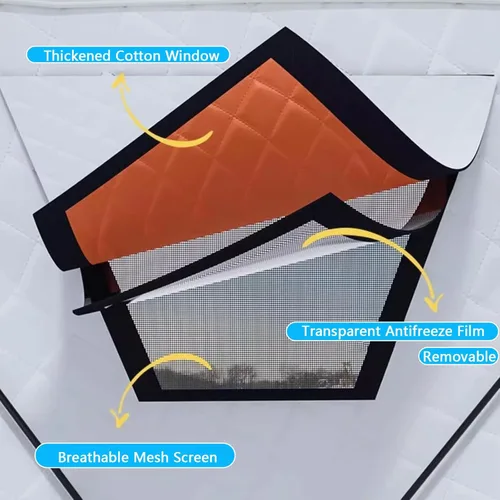 Miniatura 5 de Portable Pop-Up Ice Fishing Tent for 6-10 Persons, 420D Insulated Shelter with Stove Jack, Anchors & Carry Bag, Winter Fishing Mat (260x260x170cm)