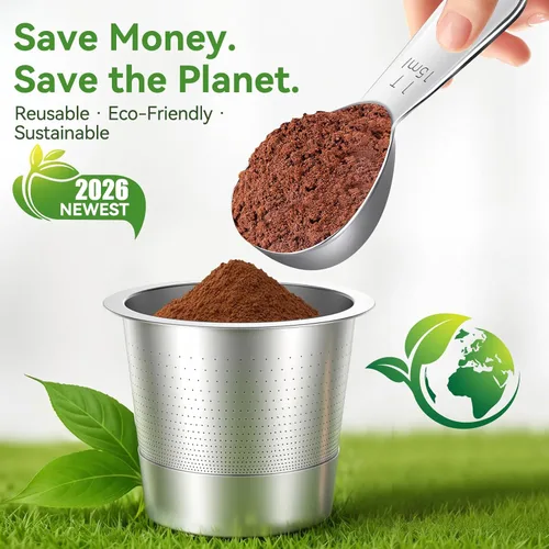 Miniatura 7 de CAPMESSO Tazas K reutilizables para Keurig: cápsulas de café de acero inoxidable actualizadas 2026 con 5 agujeros para Keurig K Supreme, K Slim, K