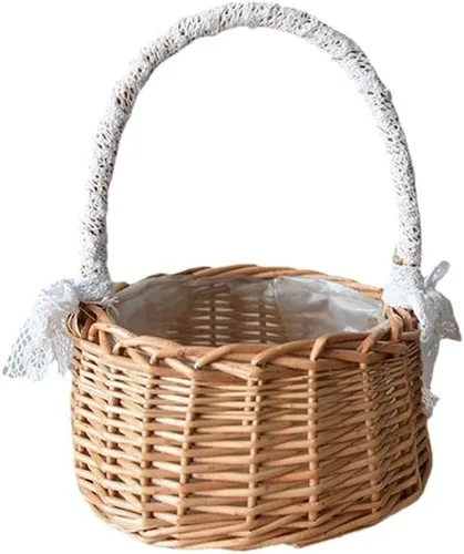 Miniatura 9 de Cesta de flores de mimbre de ratán, cesta tejida a mano de sauce con asa e inserto de plástico, cesta de dulces de huevos para boda, para decoración