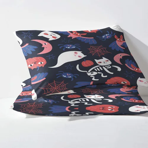 Miniatura 3 de Sábanas de Halloween tamaño Queen, diseño de tela de araña fantasma, sábanas y fundas de almohada de 4 piezas, sábana bajera ajustable de microfibra
