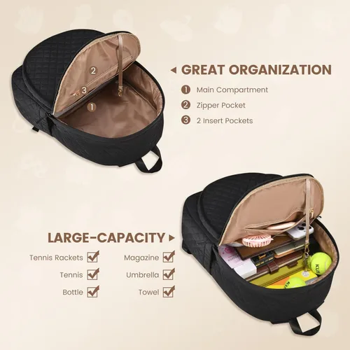 Miniatura 4 de Sucipi Bolsas de tenis para mujeres, Mochila bolsa acolchada para raqueta de tenis para raqueta de tenis, palas de pickleball, bádminton Negro
