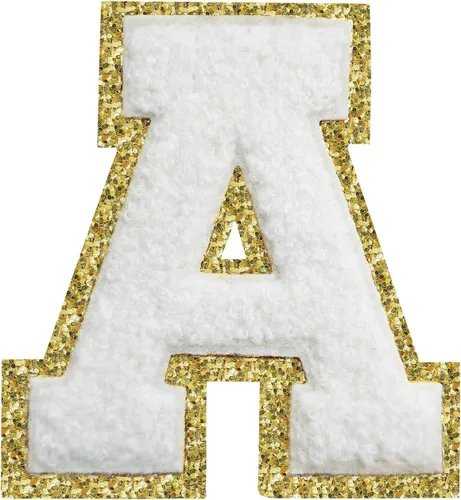 Miniatura 62 de Parches de letras termo-adhesivas de felpilla para chaquetas, parches de letras universitarias con brillantina para planchar en la letra azul A